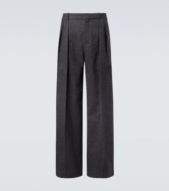 Saint Laurent Low-rise wool chin&eacute; wide-leg pants