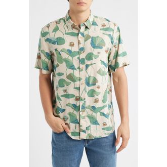 Pendleton Dawson Short Sleeve Linen Blend Button-Up Shirt in Lily Pad Tan at Nordstrom, Size Large
