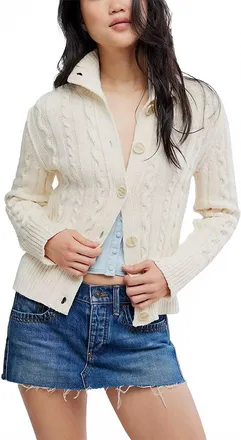 Free People Cable Collar Cardigan In Ivory