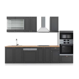 Vicco Mueble De Cocina Fame-line, Antracita-oro/blanco, 300 Cm Con Armario Alto, Et Roble, Vicco