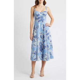 Moon River Floral Empire Waist A-Line Midi Dress in Blue Multi at Nordstrom, Size X-Large