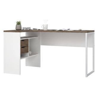 Dmora Escritorio De Esquina Con Dos Cajones, Blanco Y Roble, 145 X 76 X 81 Cm, Con Embalaje Reforzado - Dmora