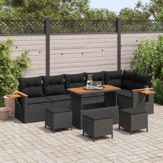 vidaXL Vidaxl - Conjunto De Sof&aacute; De Jard&iacute;n 10 Pcs Negro 110 X 55 X 71 Cm