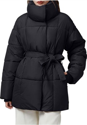 Generic Ladies Padded Jackets, Womens Warm Stand Collar Puffer Coats Fashion Belted Slim Zip Up Quilted Jacket Mid Long Casual Winter Padded Outerwear