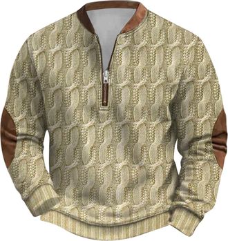 Generic Mens Sweatshirts Male Chunky Knit Sweater Sweatshirt Zipper Long Sleeve Printed Collarless And Hoodless Sweatshirt (Light Yellow, XXXL)