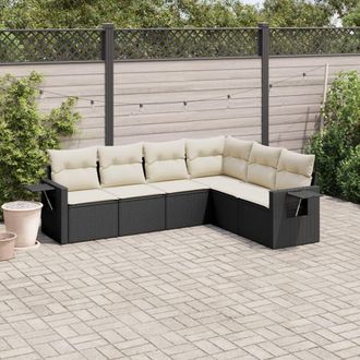 vidaXL Vidaxl - Set De Sof&aacute;s De Jard&iacute;n 6 Piezas Y Cojines Rat&aacute;n Sint&eacute;tico Negro
