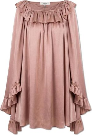 Chlo&eacute; Kleedjes, Dames, Roze, M, Zijden Jurk met Ruffles