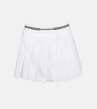 Miu Miu Logo pleated cotton miniskirt