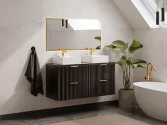 Vente-Unique Mobile sotto lavabo sospeso con scanalature con piano di appoggio 120 cm Nero - ZEVARA