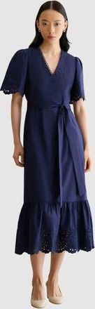 Hobbs London Meghan Broderie Cutwork Midi Dress in Truenavy at Nordstrom, Size 12