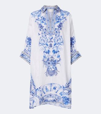 Camilla Floral crystal-embellished linen kaftan