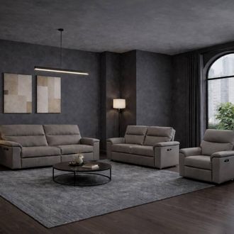 Aspire Home Accents Marlowe Real Leather Power Recliner 3+2+1 Sofa Set with USB Charging in Grey