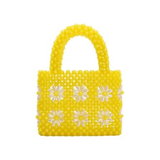Melie Bianco Womens Selena Beaded Top Handle Bag In Yellow