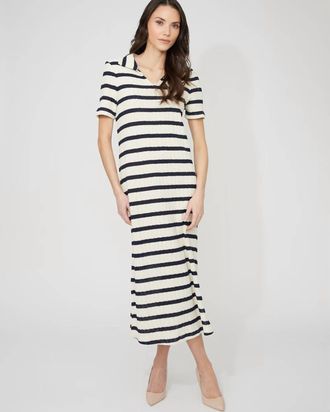 Frank Lyman Design Nautical Stripe Long Dress In Natural/navy
