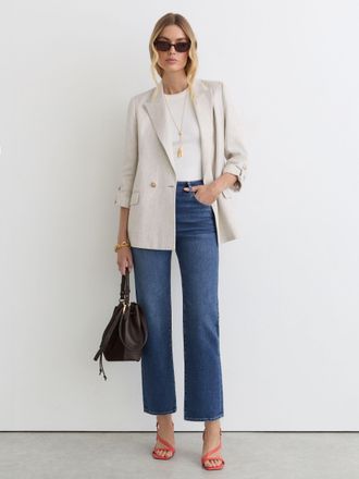 Reiss Mid Blue Petite Straight-leg Cropped Jeans, 24