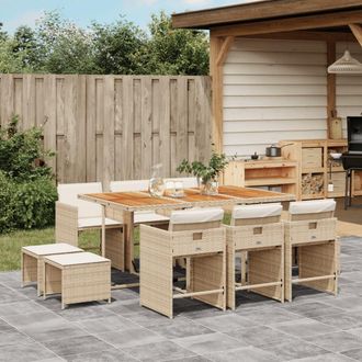 vidaXL Set Comedor De Jard&iacute;n 11 Pzas Con Cojines Rat&aacute;n Sint&eacute;tico Beige Vidaxl