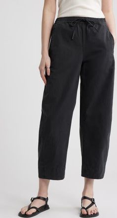 Treasure & Bond Pull-On Crop Barrel Leg Cotton Pants in Black Jet at Nordstrom, Size Xx-Large