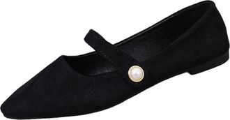 Generic Ladies Flat Shoes Pointed Toe Casual Pumps Shoes Solid Color Stylish Breathable Non-Slip Comfortable Loafers for Women Office Leisure Black