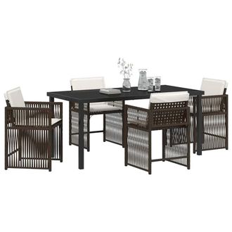Berkfield Home Stylish 5 Piece Garden Dining Set with Cushions Brown Poly Rattan