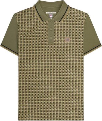 Lambretta Heren Houndstooth Polo Shirt (Khaki Groen)