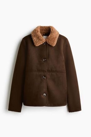 H&M Teddy-collared Jacket in Dark Brown at Nordstrom, Size Xx-Large
