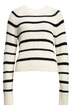 Vince Rib Stripe Crewneck Sweater in Pampas/Black at Nordstrom Rack, Size Medium