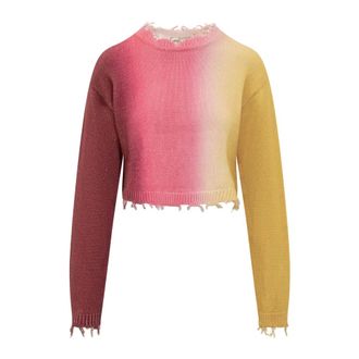 Semicouture Round-neck Knitwear, female, Multicolor, Size: XS Cropped Long-Sleeved Cotton Sweater