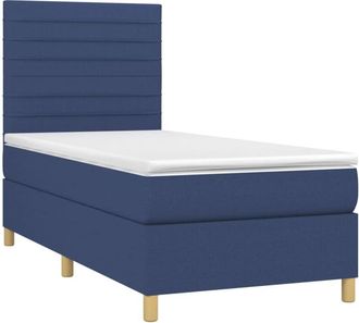 vidaXL Cama Box Spring Colch&oacute;n Y Luces Led Tela Azul 90x190 Cm Vidaxl