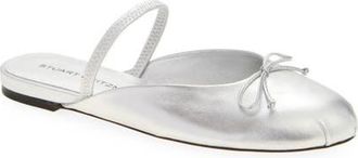 Stuart Weitzman Prima Bow Ballet Mule in Silver at Nordstrom, Size 10.5