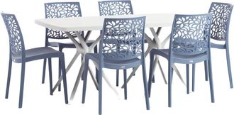 Siediti Fuori e Dentro Conjunto de resina mesa rectangular gris 158x84 cm y 6 sillas azul