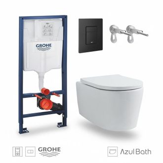 GROHE Bastidor Grohe Cisterna Empotrada Y Pulsador Even Negro Con Inodoro Suspendido Rimless Lia Blanco Br Aqua