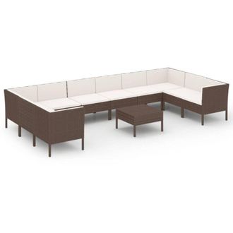 vidaXL 11 Pcs Garden Lounge Set Con Coj&iacute;n Mimbre Pe Brown