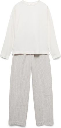 Mango Cotton Seersucker Pajamas in Charcoal at Nordstrom, Size Medium