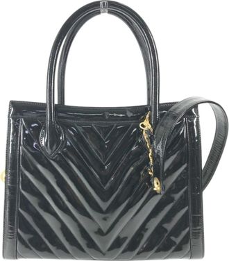 Chanel Black Gold Patent Leather Handbag Shoulder Bag Tote Bag (Pre-Owned)