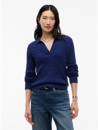 Tommy Hilfiger Womens Open Placket Cable Knit Sweater Polo - Preppy Navy - XXL