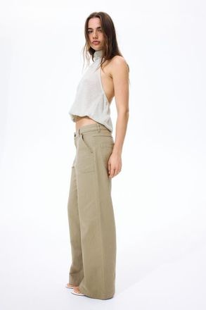 H&M Wide Twill Trousers in Khaki Green at Nordstrom, Size 10