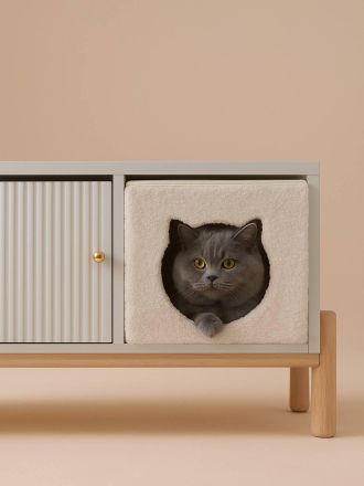 Vertbaudet Katzenh&ouml;hle aus Teddyfleece, faltbar, mit herausnehmbarem Kissen wei&szlig;