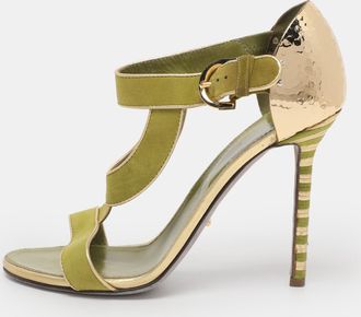 Sergio Rossi Green Suede Ankle Strap Sandals
