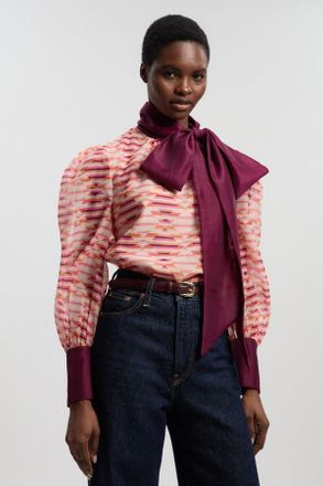 Karen Millen Womens Geo Printed Organdie Pussybow Woven Blouse - Multicolour - Size 10 UK