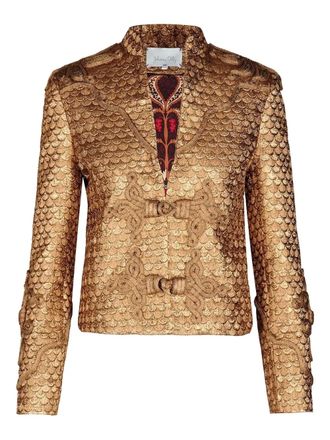 Johanna Ortiz Boldness scale-pattern knot-detail jacket - women - Acrylic/Cellulose Acetate/Polyester - M - Gold