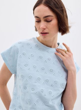 Contemporaine Womens Broderie anglaise pure organic cotton cap-sleeve T-shirt