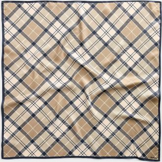 Barbour Womens Navy and beige tartan satiny scarf