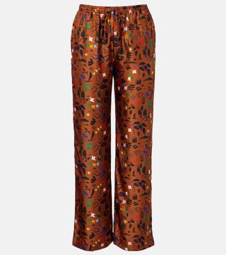 Asceno Aurelia printed silk twill wide-leg pants
