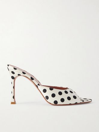 Amina Muaddi Mule In Raso A Pois Alexa - Bianco