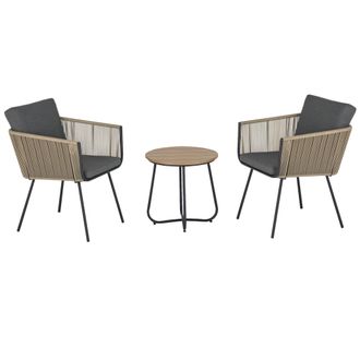OUTSUNNY Conjunto De Muebles De Rat&aacute;n 1 Mesa Redonda Y 2 Sillas Con Cojines Para Jard&iacute;n