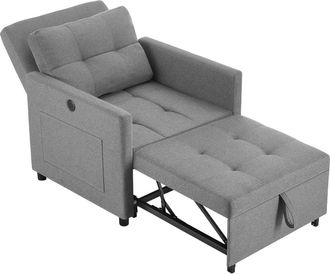 TecTake Sill&oacute;n cama 3 en 1, respaldo ajustable en 6 posiciones, gris