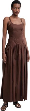 Twinset Maxi Poplin Jurk - Dames - Avondkleed - Bruin - XL - Katoen - Kleedjes