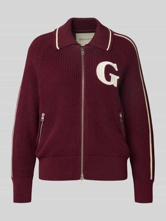 GANT Strickjacke mit Label-Stitching in Bordeaux, Größe XL