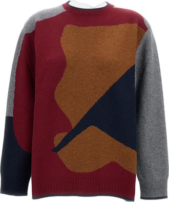 Plan C Multicolor Geometric Pattern Wool Cachemire Crewneck Sweater