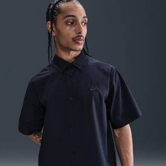 Nike Mens Club Short-Sleeve Button-Down Shirt in Blue | HJ2029-451